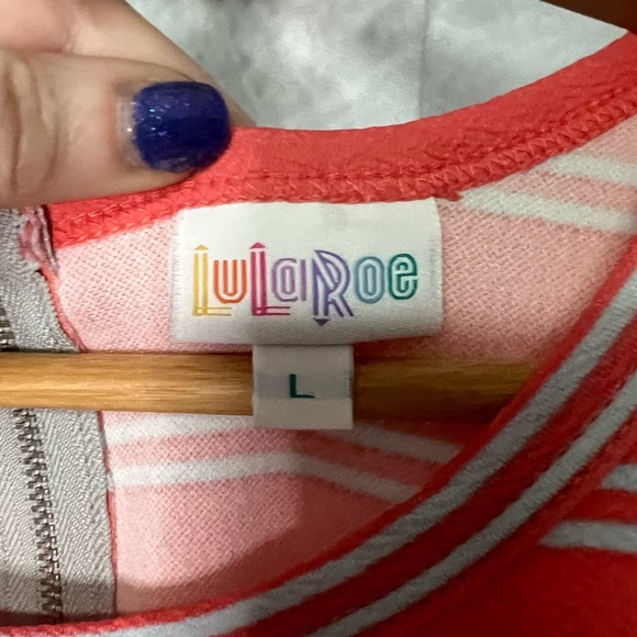 LuLaRoe Amelia Striped Coral & White Dress with Box Pleats and POCKETS - LG - Picture 8 of 11